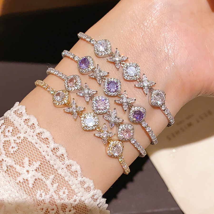 Korean Gentle Refined Zircon Diamond Flower Light Luxury High Bracelets