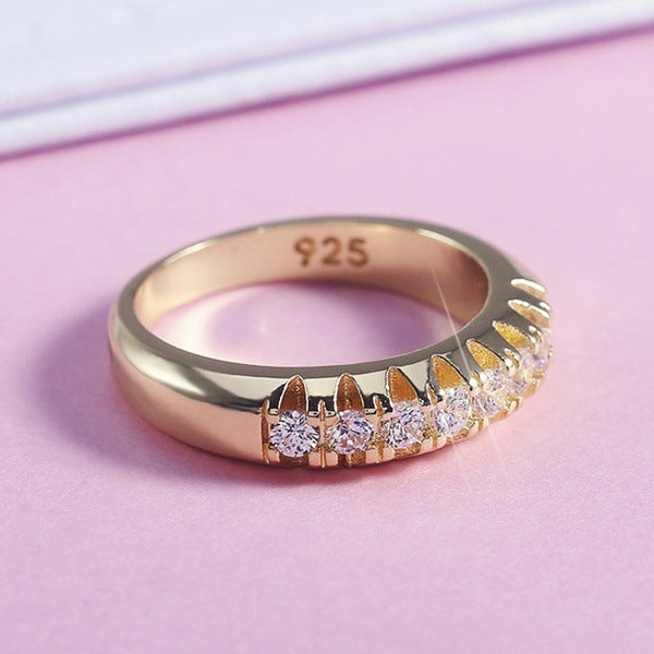 Style Simple Fashion Popular Geometric Single Row Zircon Wide Ring