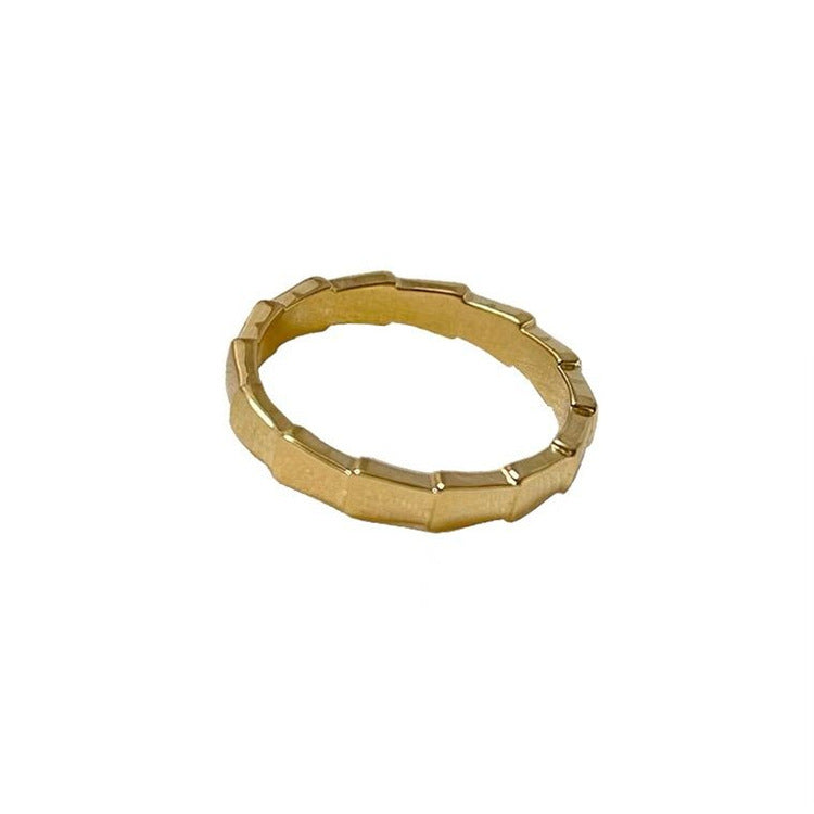 Trendy Fashion Geometry Pattern Bamboo Section Temperament Gold Titanium Ring