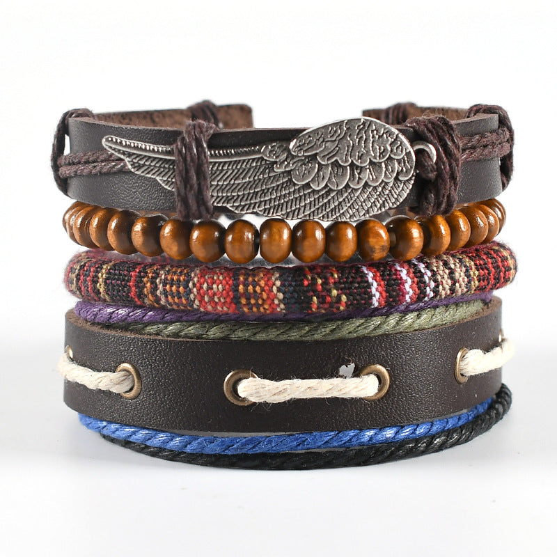 Men's Fashion Leather Woven Wings Boat Anchor Bracelets