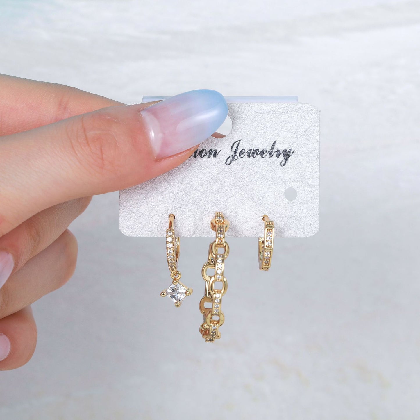 Fashionable Personalized Artistic Chain Geometric Three-piece Earrings