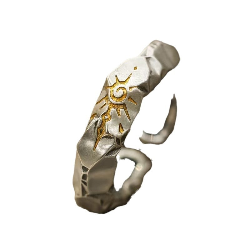 Women's & Men's Retro Stone Points Gold Sun Self-discipline Rings