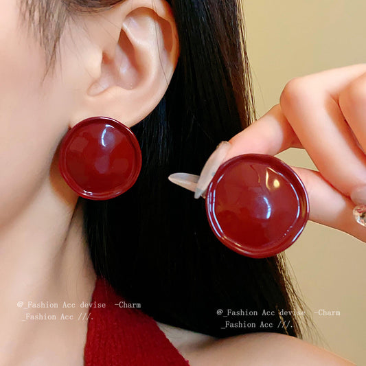 Women's Sier Needle Red Irregular Ear Retro Exaggerated Earrings