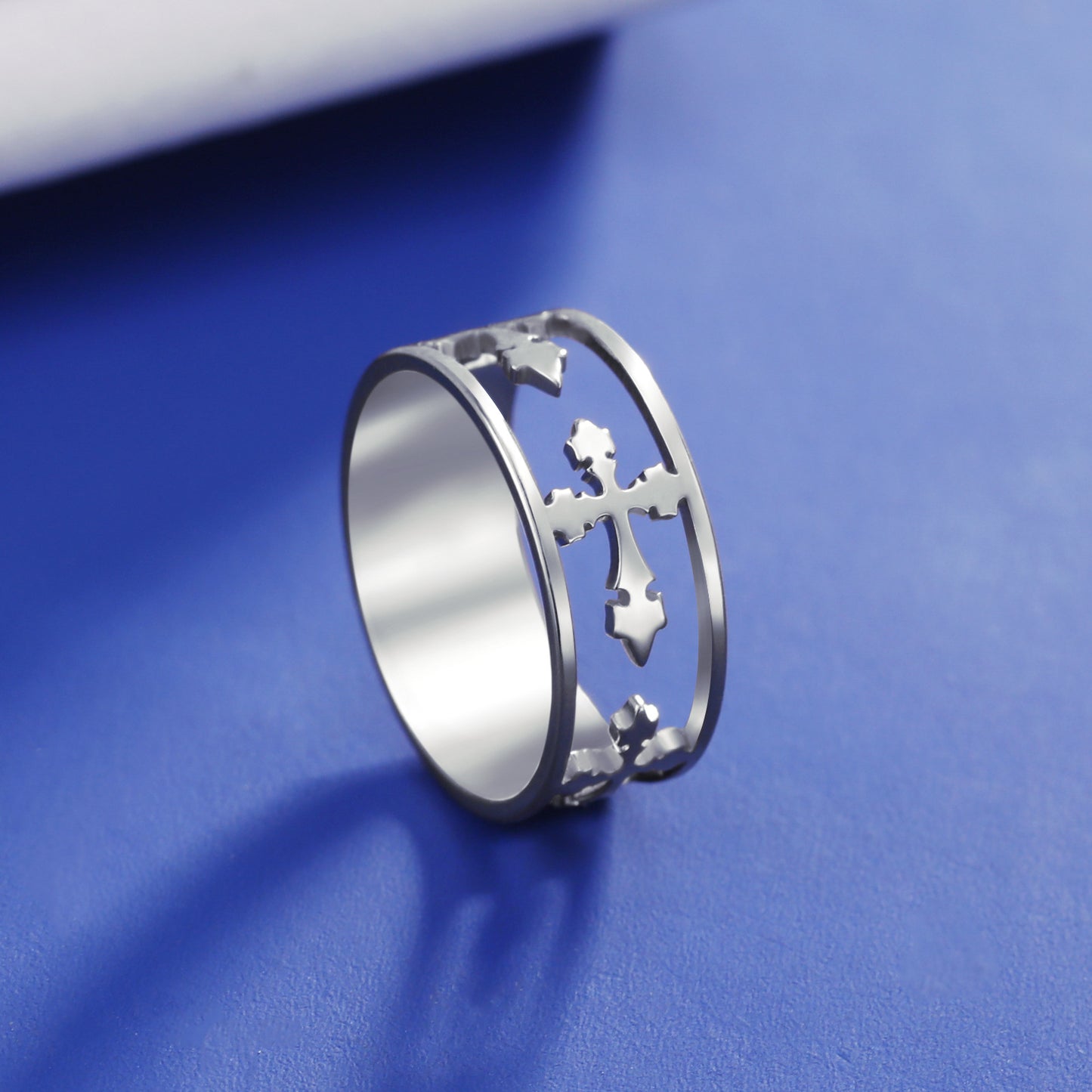 Couple Titanium Steel Cut Half Hollow Cross Ring