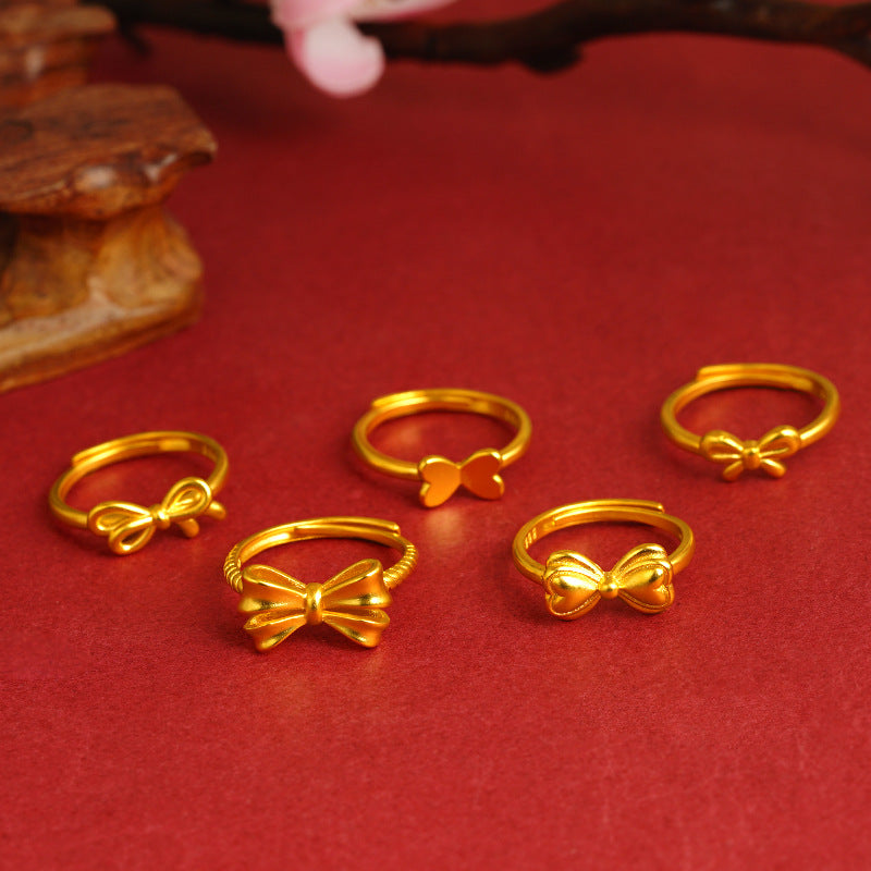 Gold Female Bow No Color Fading Niche Rings