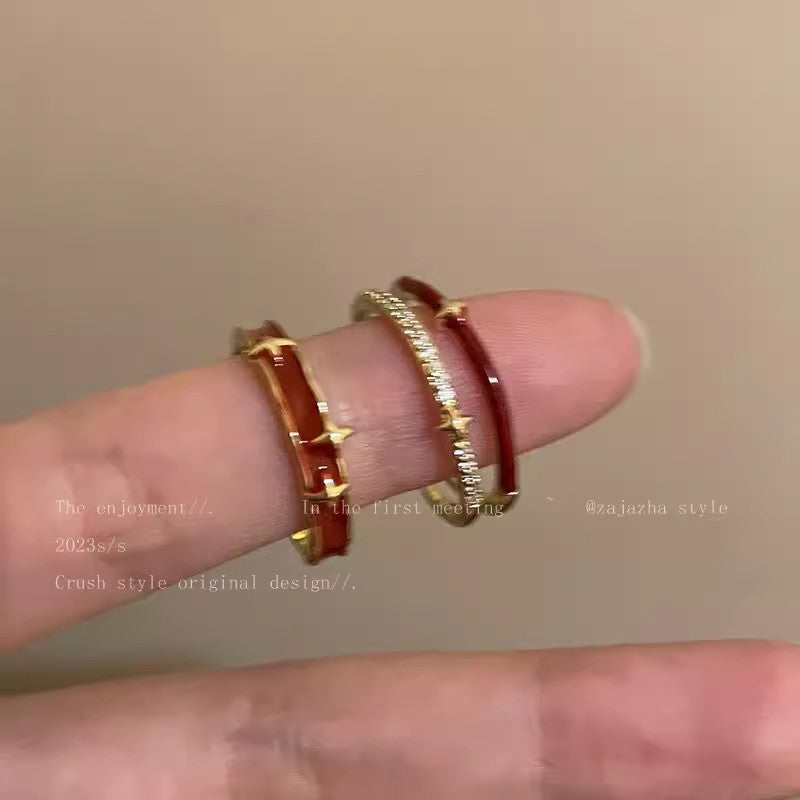 Red Drip Glazed Female Niche Index Rings