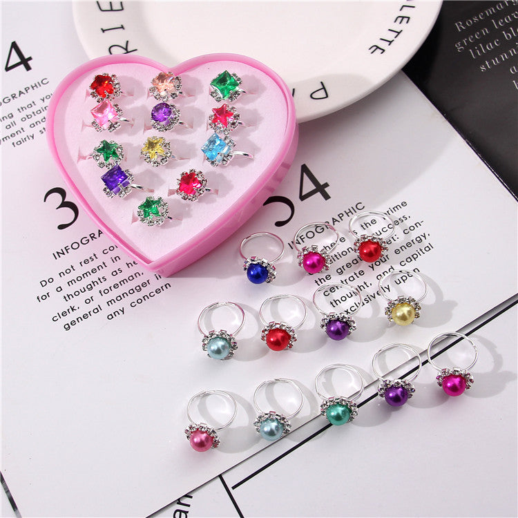 Children's Boxed Toy Rhinestone Cartoon 2 Yuan Rings