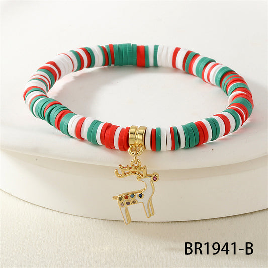 Christmas Series Clay Pieces Colored Glazing Bead Bracelets