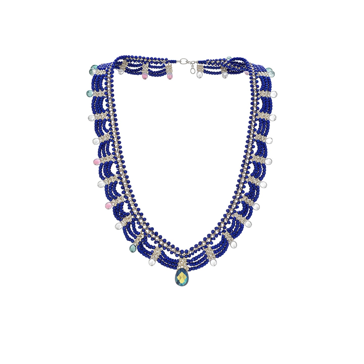 Women's Stainless Steel Glass Beaded Lace Mori Vacation Clavicle Chain Light Necklace