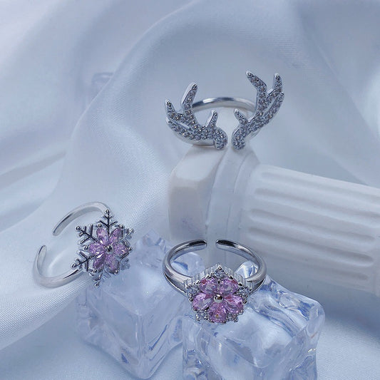 Pink Diamond Snowflake Advanced Sense Light Luxury Minority Rings