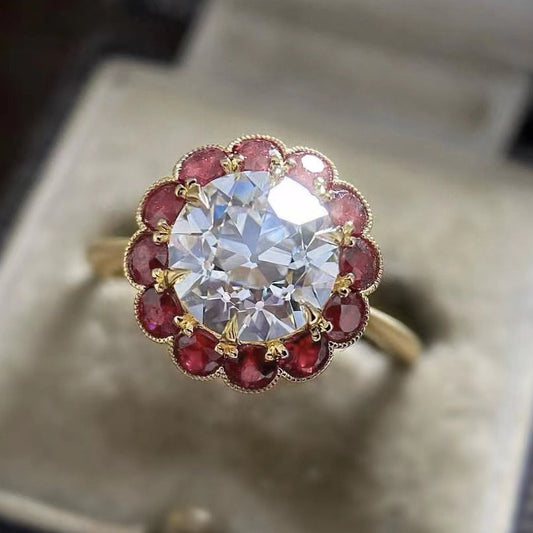 Women's Handmade Diamond Gold-plated Inlaid Ruby Hand Rings