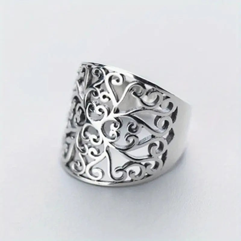 Hollow Pattern Bohemian Style Wide Unisex Rings