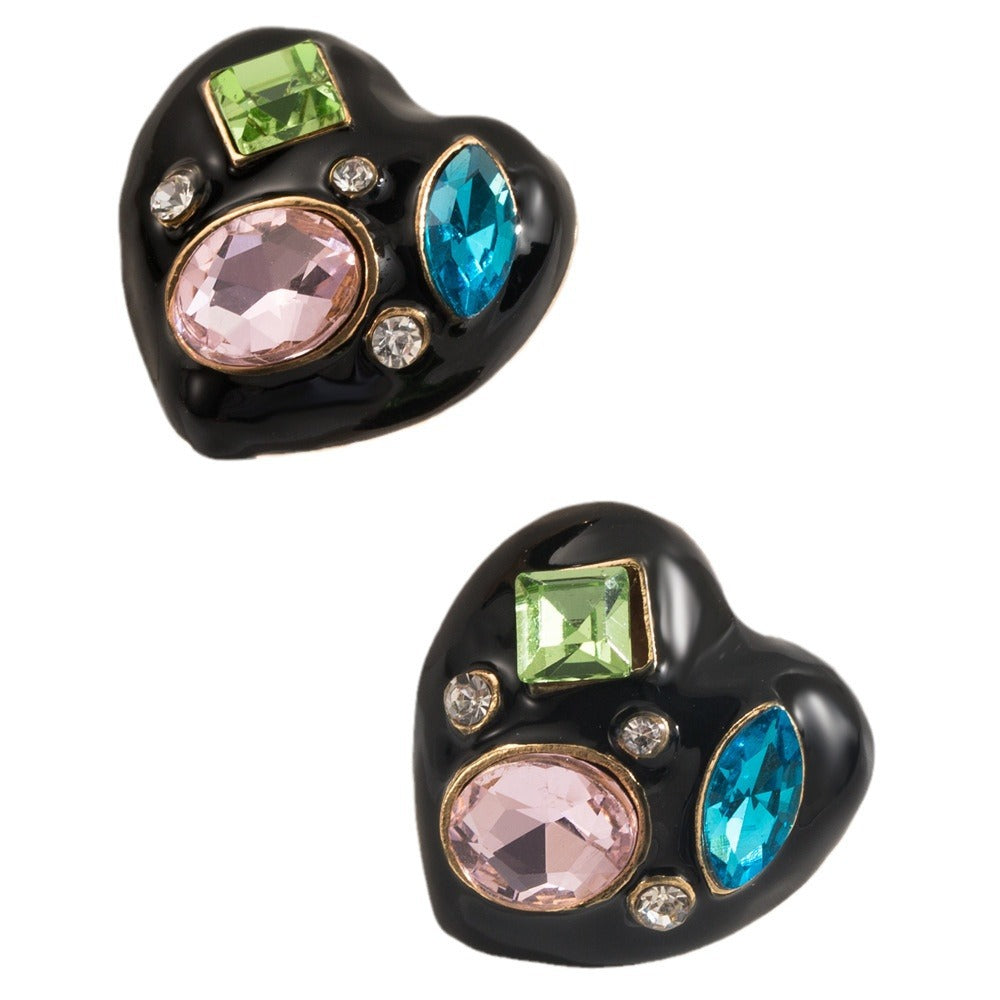 Alloy Drop Oil Inlaid Color Glass Drill Earrings