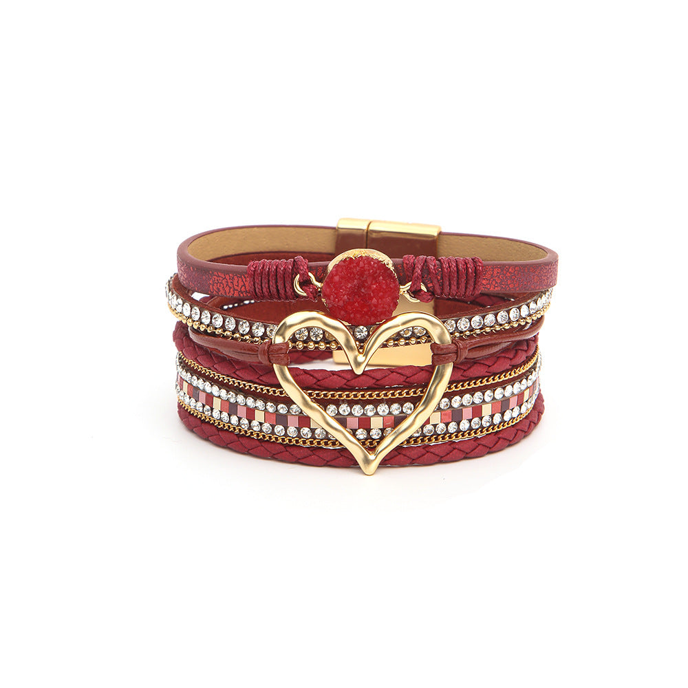 Women's Bohemian Leather Hand Weaving Gold Big Bracelets