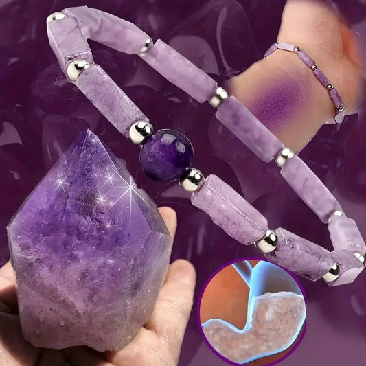 Women's Natural Amethyst Rectangular Bar Beads Simple Bracelets