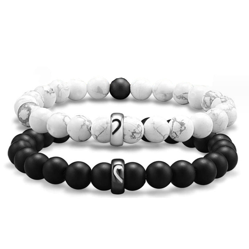 White-barked Pine Frosted Beads Suit Black White Beaded Couple Bracelets