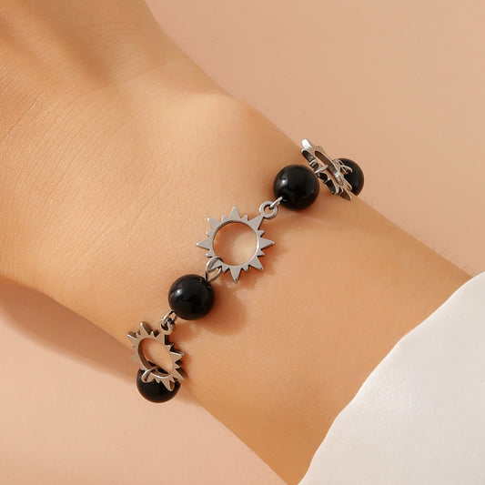 Steel Imitation Pearl Sun Moon Ornament Bracelets