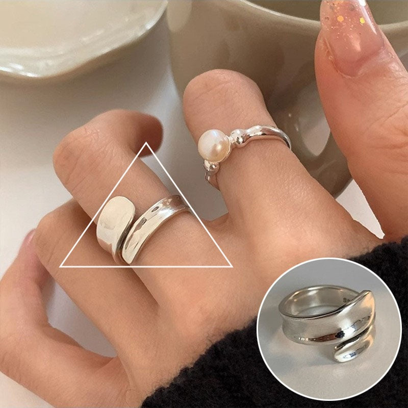 Dignified Geometric Lines Winding Sier Opening Rings
