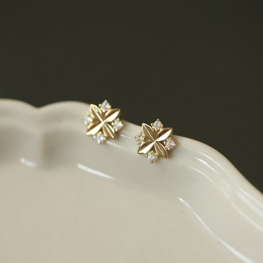 Sier Plated Female Rhombus Zircon Cross Earrings