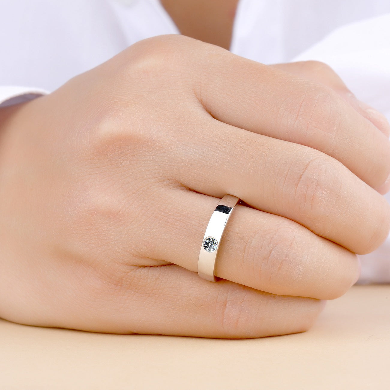 Men's Sterling Sier Moissanite Diamond Wedding Couple Rings