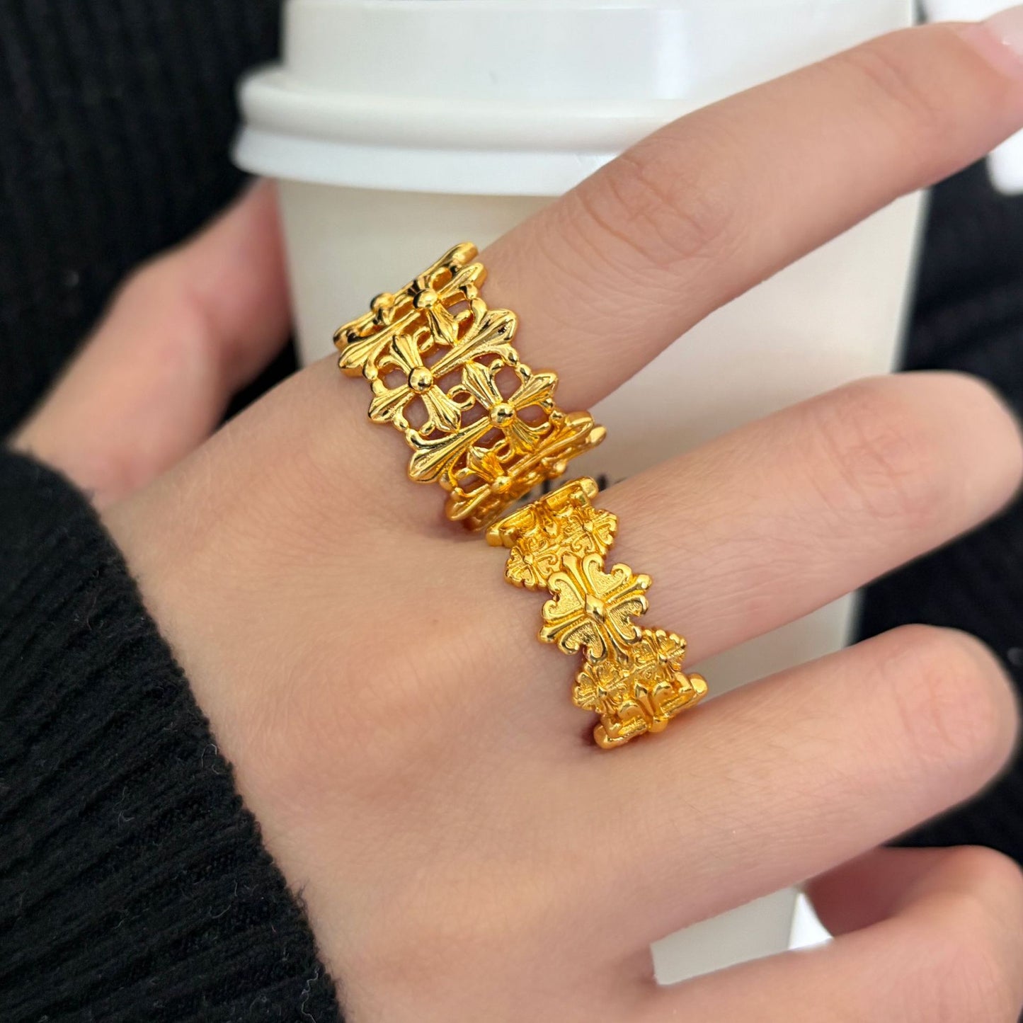 Women's Gold Retro For Simple Versatile Opening Rings