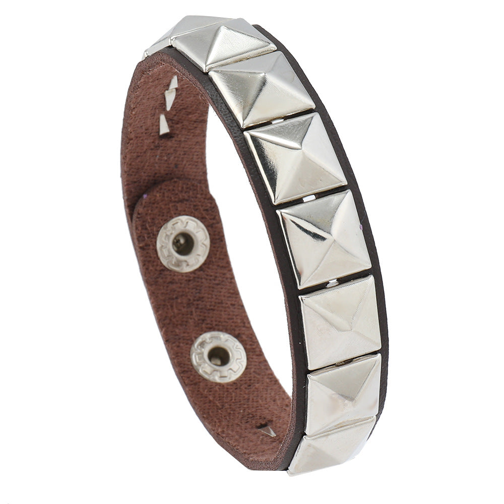 Men's Sier Square Rivet Couple Alloy Buckle Bracelets