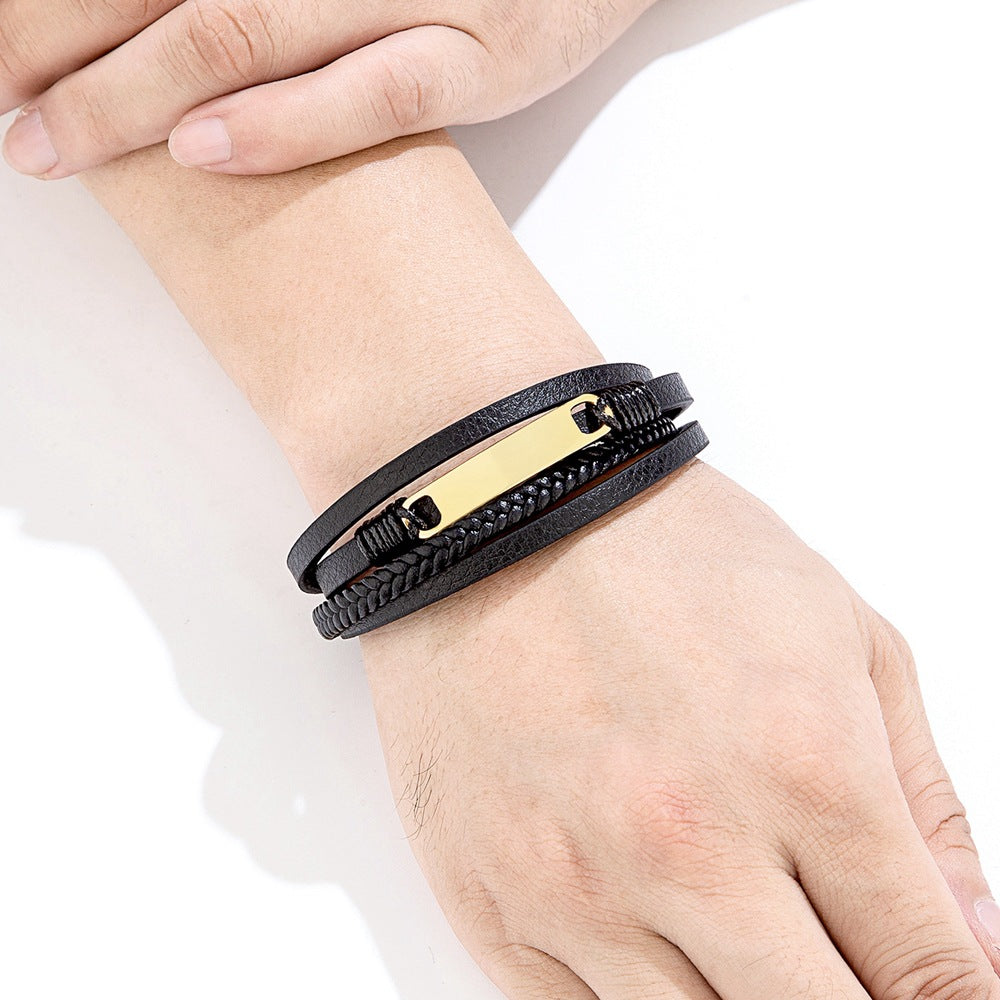 Fashionable Versatile Woven Leather Magnetic Buckle Bracelet