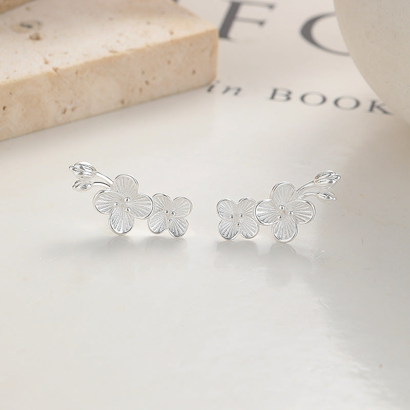 Sier Peach Blossom Thread Female Sweet Fashion Flower Earrings