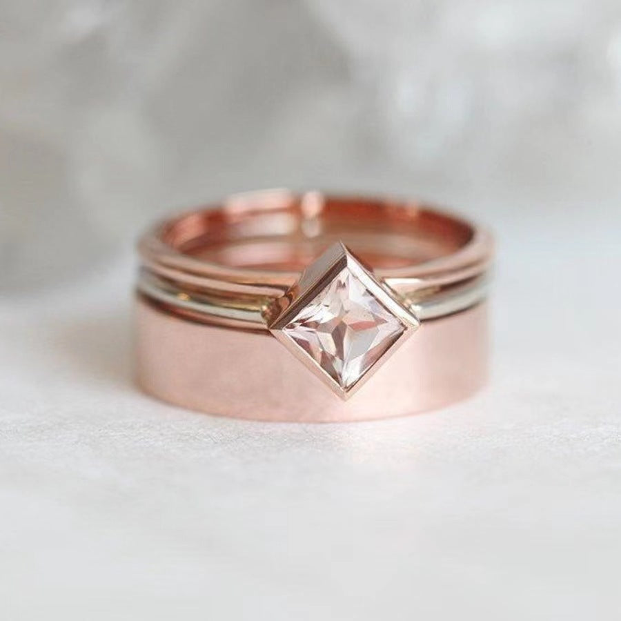 Women's Rose Gold Suit Fashion Ornament Square Rings