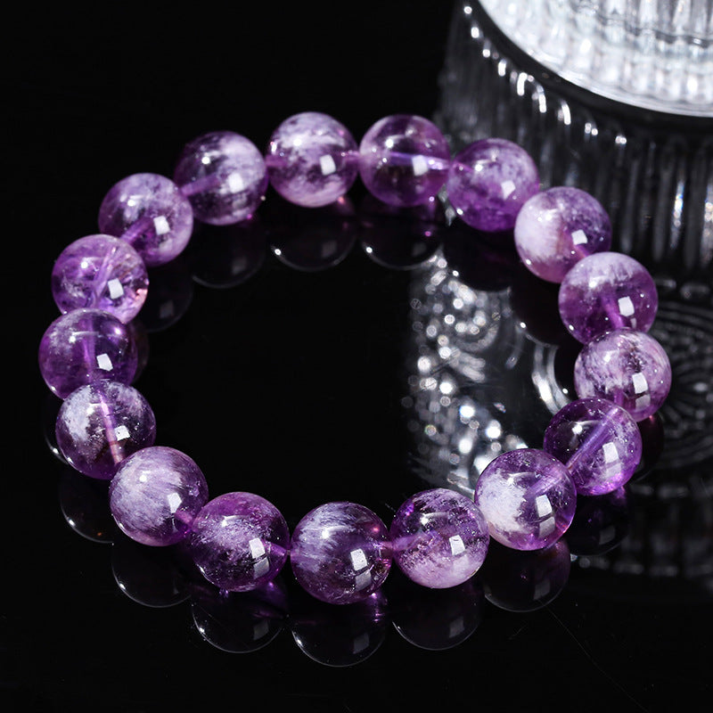 Women's Natural Purple Rabbit Fur Crystal Simple Amethyst Hair Round Bracelets