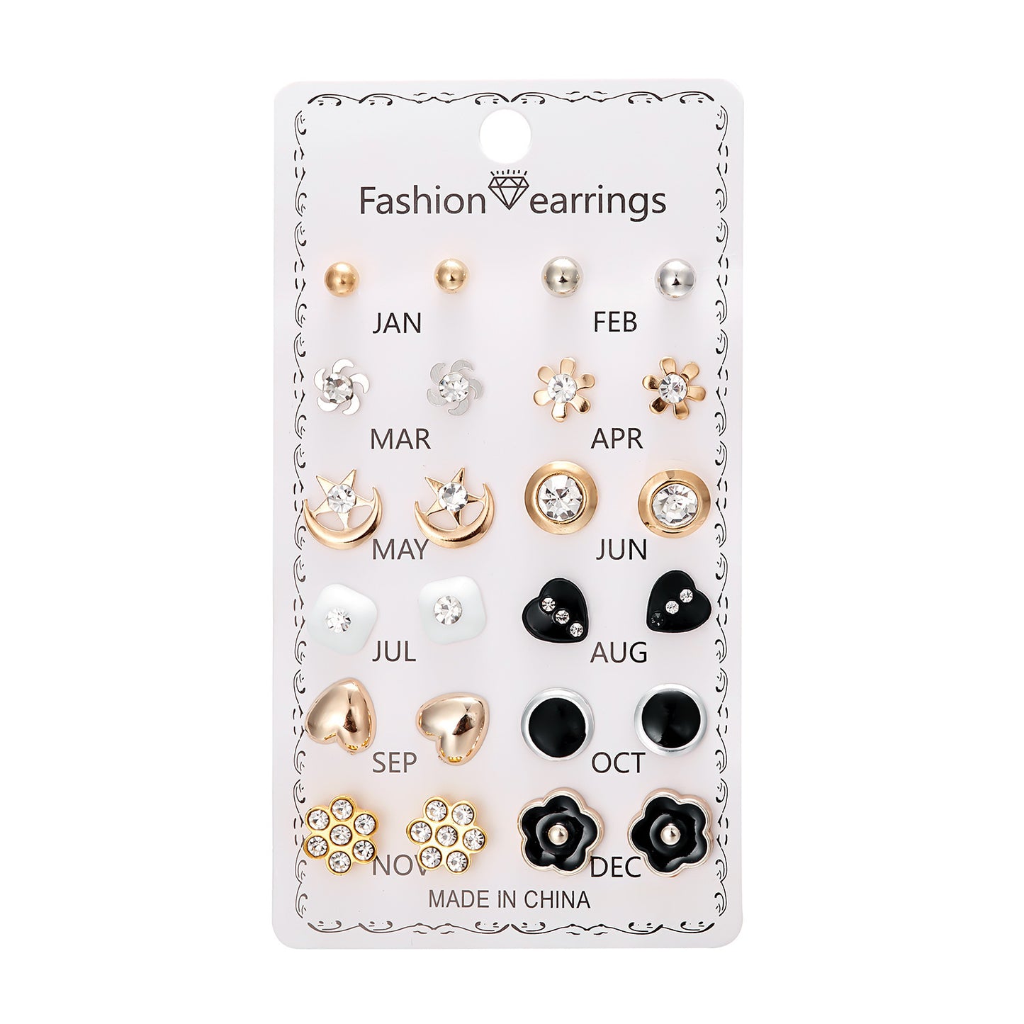 Flower Combination Card Suit Personality Multiple Earrings