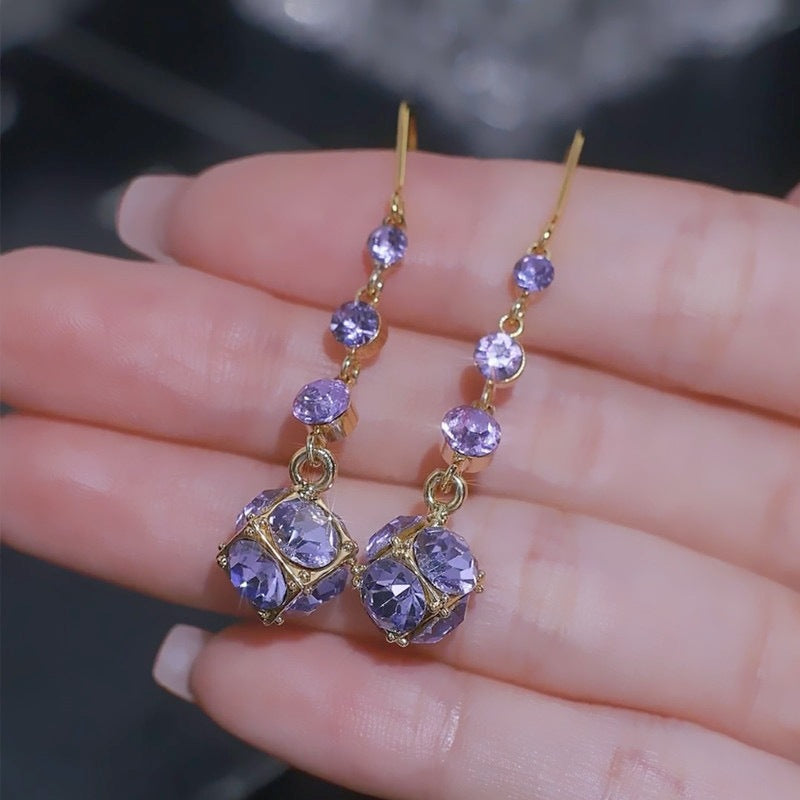 Purple Flower Crystal Super Fairy Lovely Generous Earrings