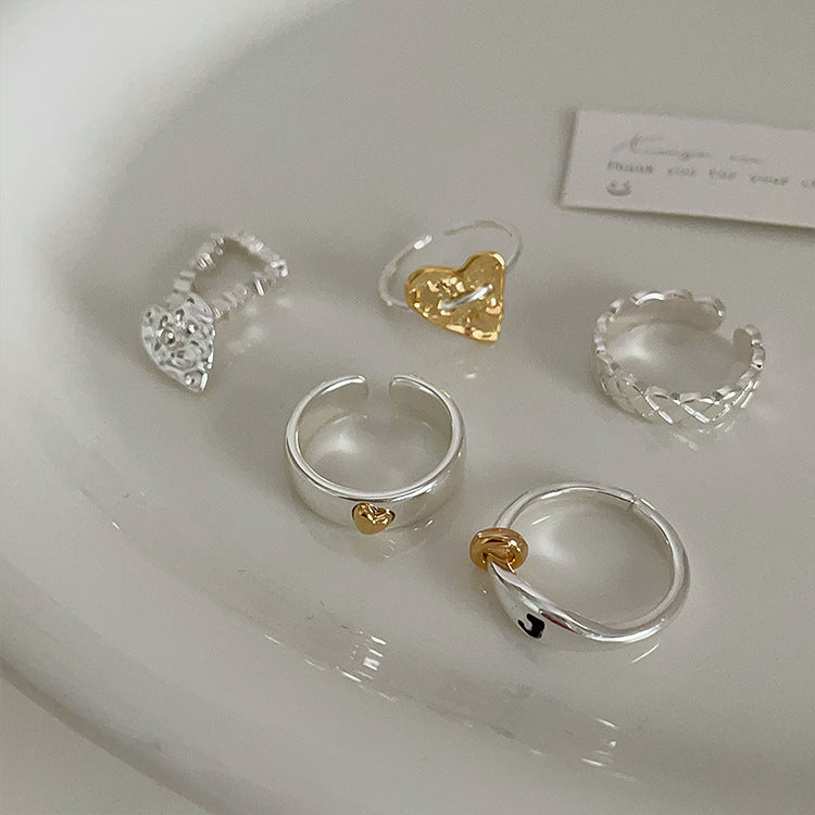 Color Metal Heart-shaped Open Suit Female Rings
