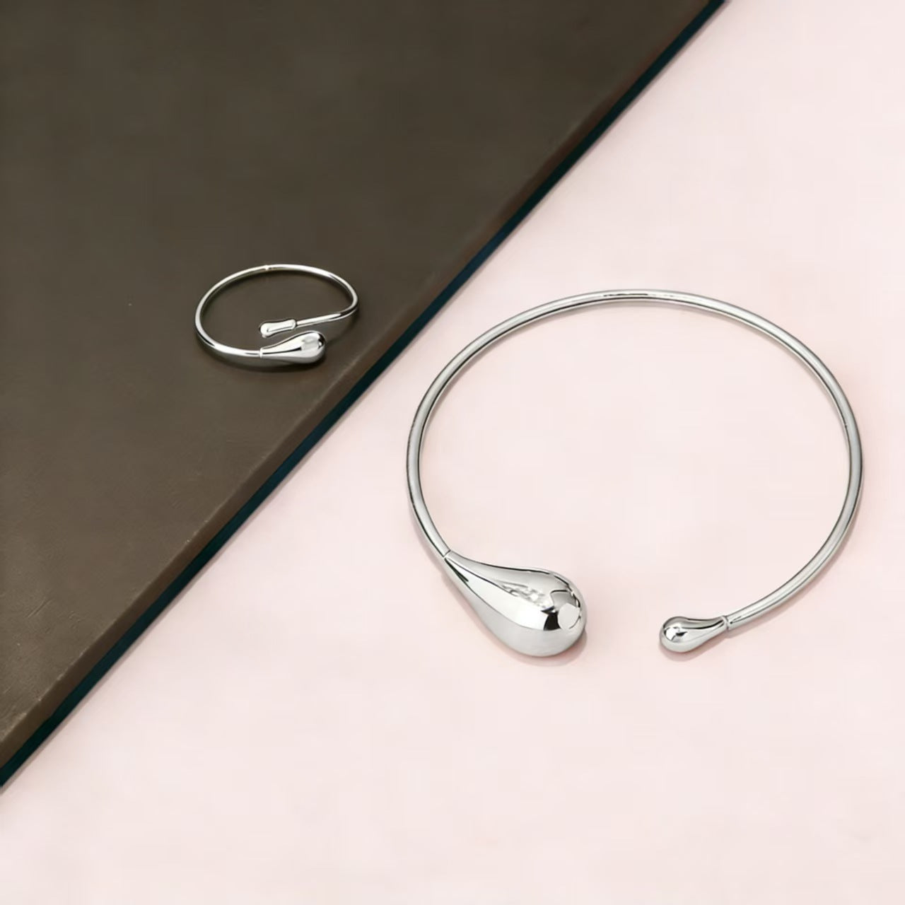 Water Drop Open Collar Niche Design Jewelry Set