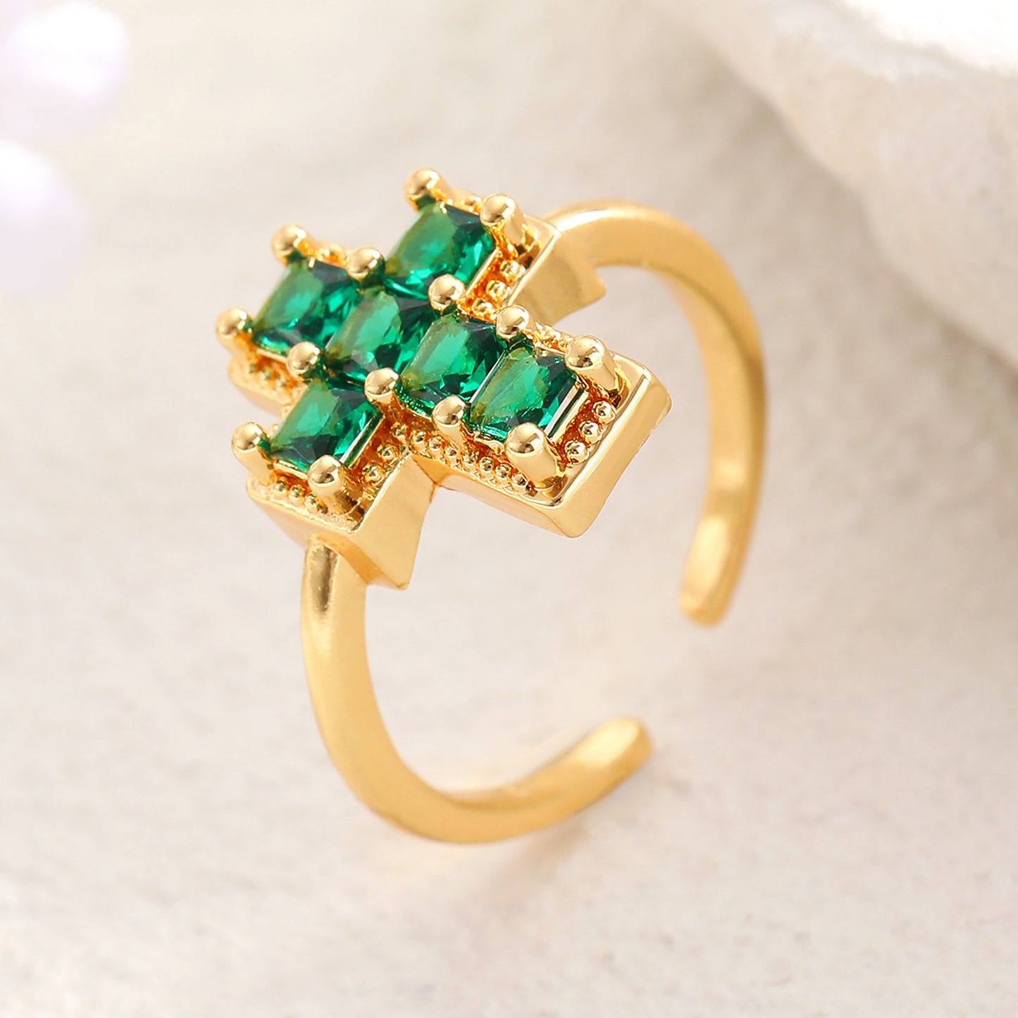 Color Zircon Cross Open Adjustable Female Affordable Ring