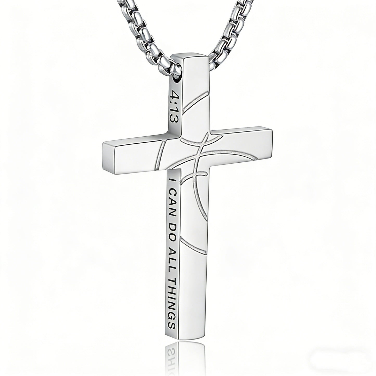 Men's Basketball Cross Double-sided Lettering Inspirational Scripture Personalized Necklace