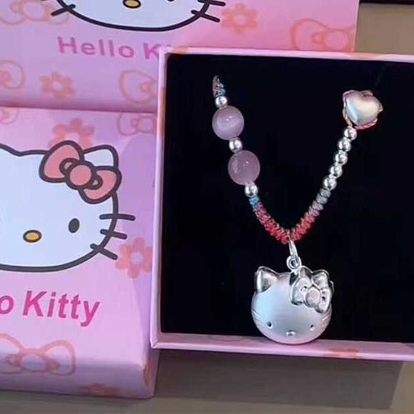 Cat Head Peach Blossom Braid Rope Hello Kitty Necklaces