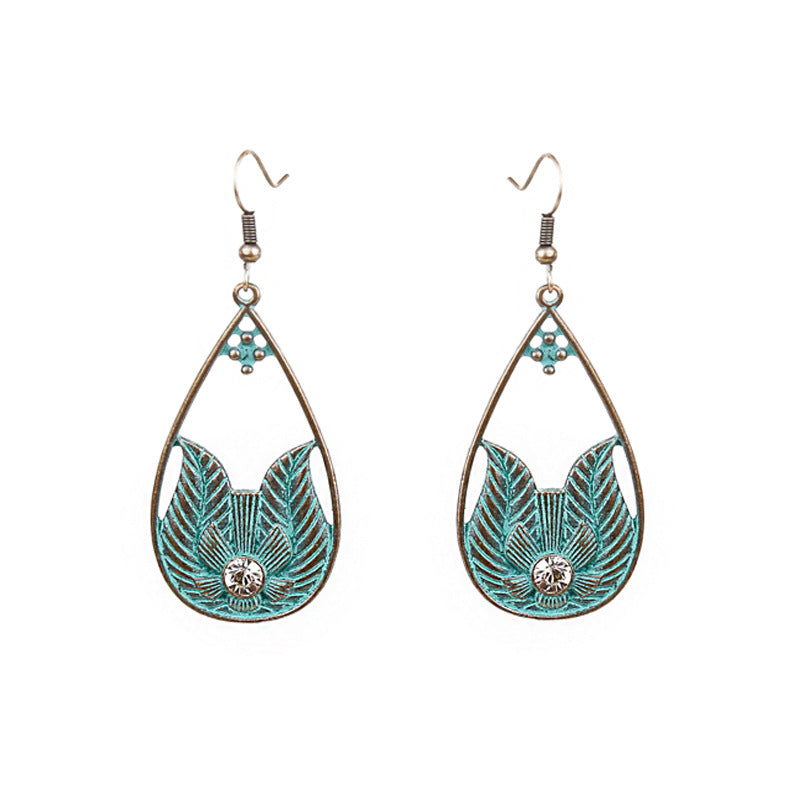 Women's Turquoise Hollow Tassel Alloy Geometric Classic Ethnic Earrings