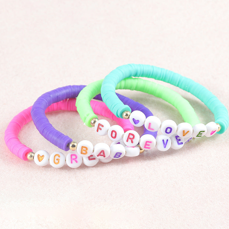 Polymer Clay Letter Colorful Beads Elastic Bracelets