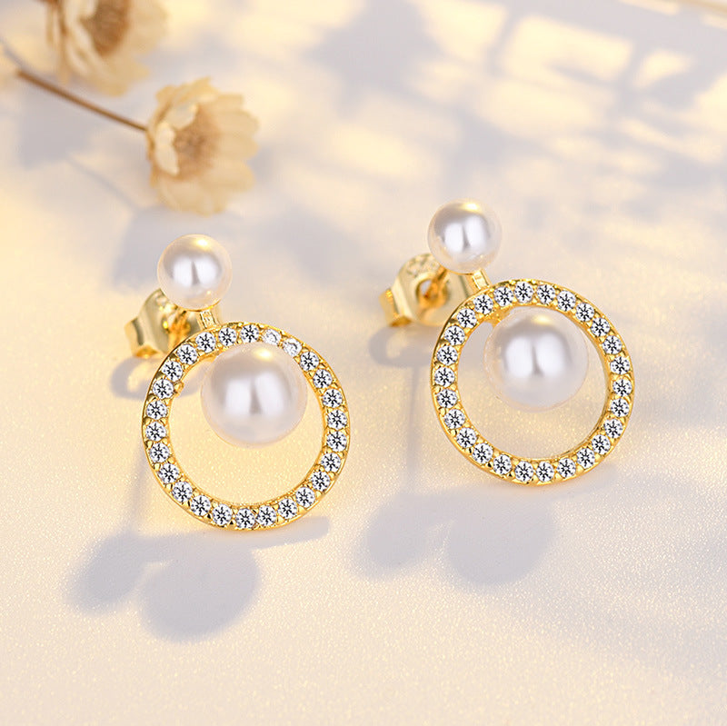Round Trendy Full Diamond Pearl Simple Stud Earrings
