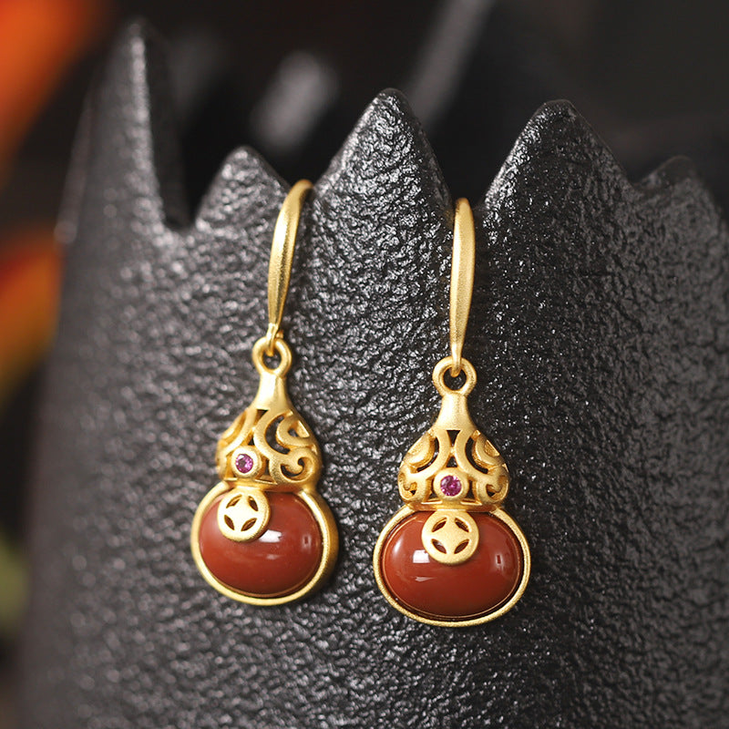 Style Red Agate Ear Hook Female Good Luck Jade Rings