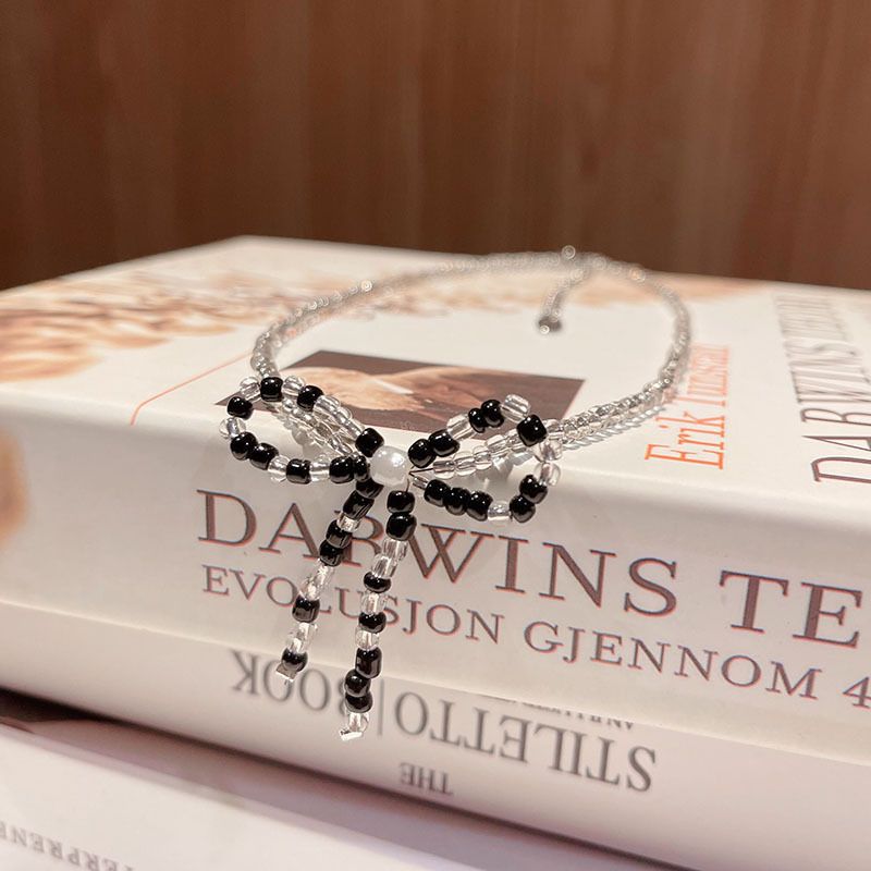 Women's Chain Bow Crystal String Beads Niche Necklaces