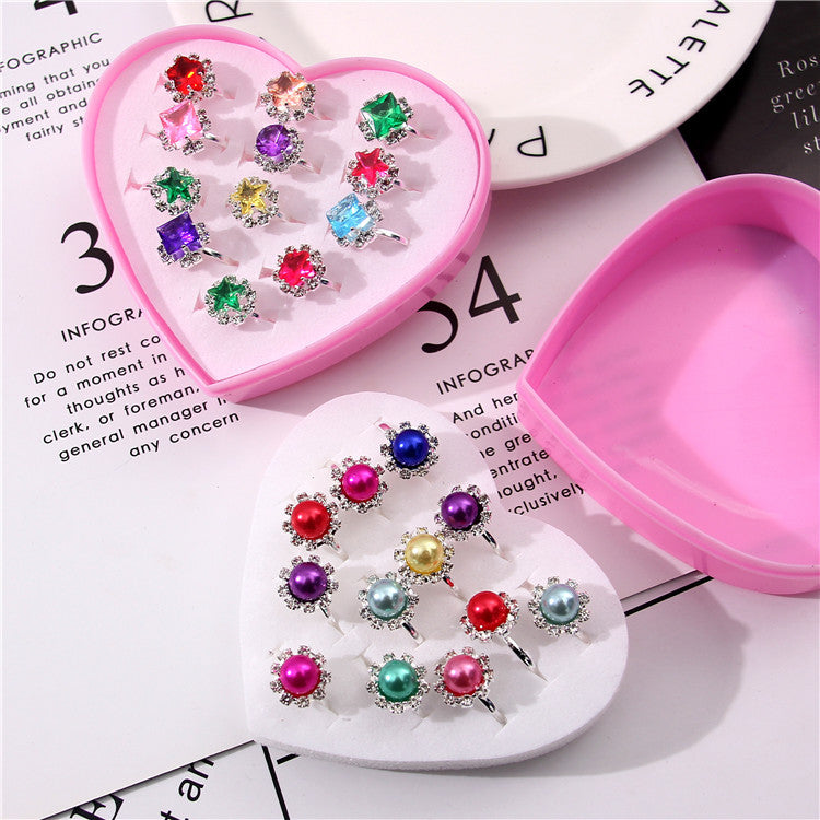 Children's Boxed Toy Rhinestone Cartoon 2 Yuan Rings