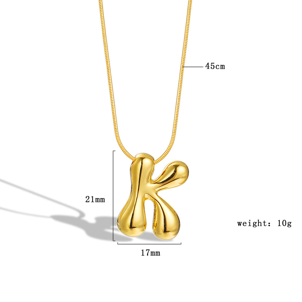 Balloon Bubble Chubby Letter Copper Plated Necklaces