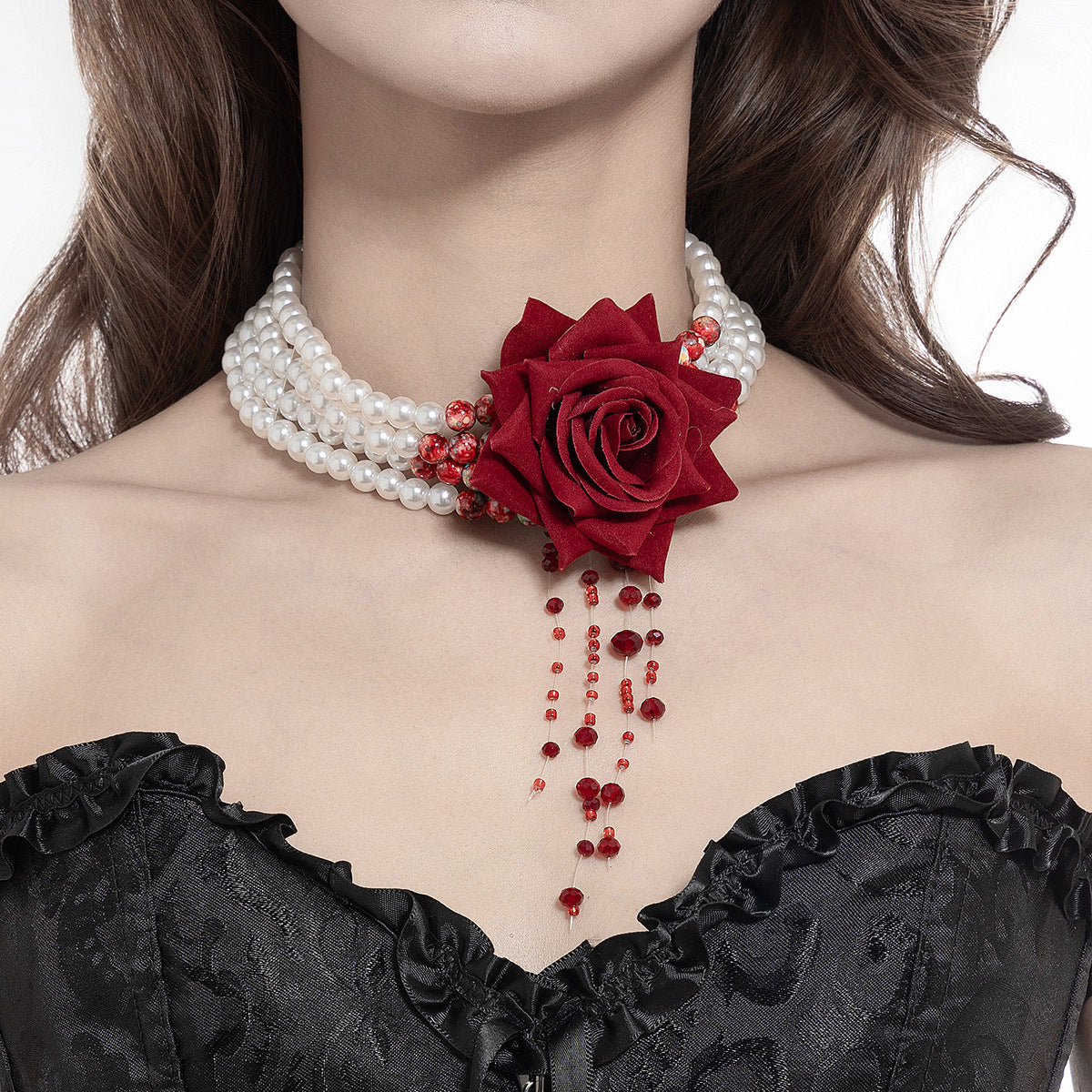 Pearl Personality Tassel Imitation Blood Drop Necklaces