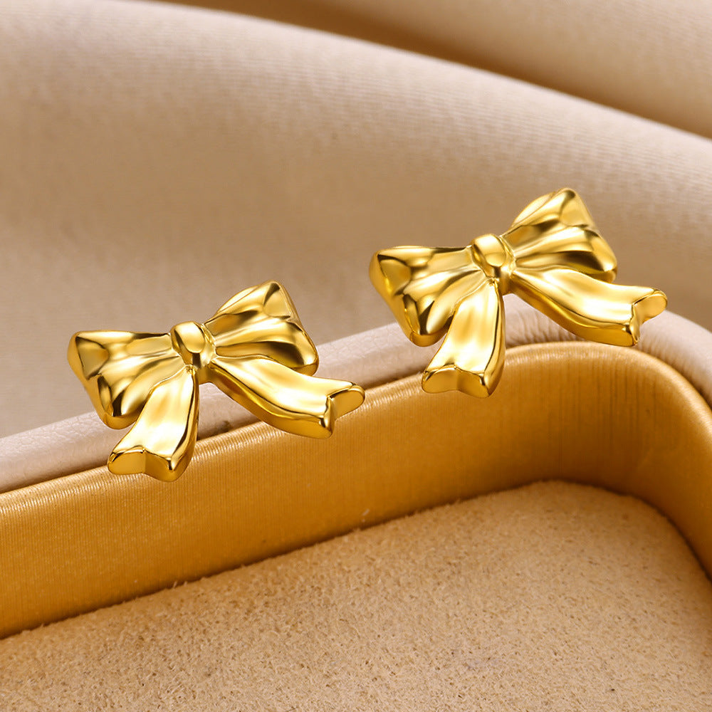 Luxury Glossy Bow Gold Stainless Steel Rings