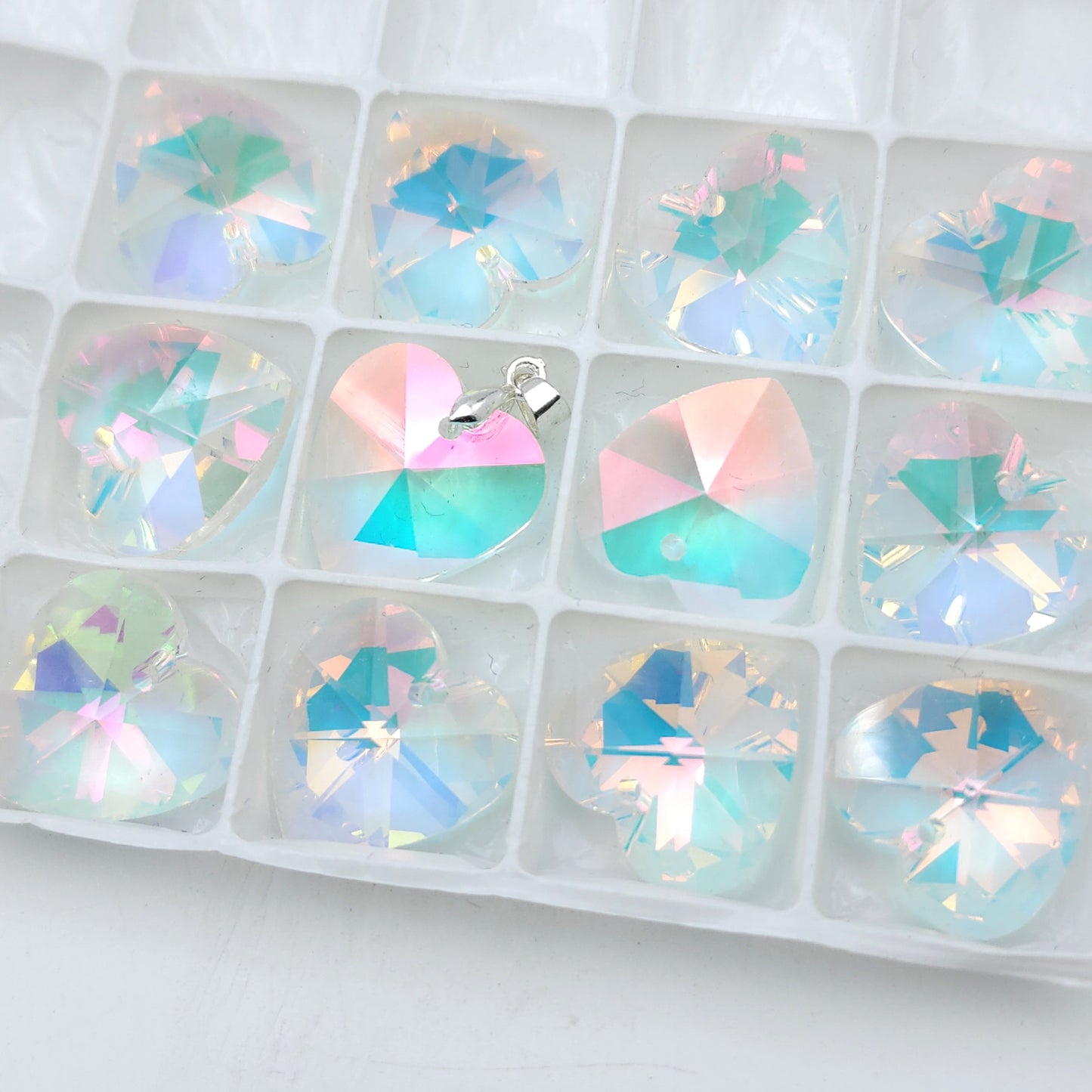 Peach Heart Crystal Heart-shaped Electroplated Aurora Pendant