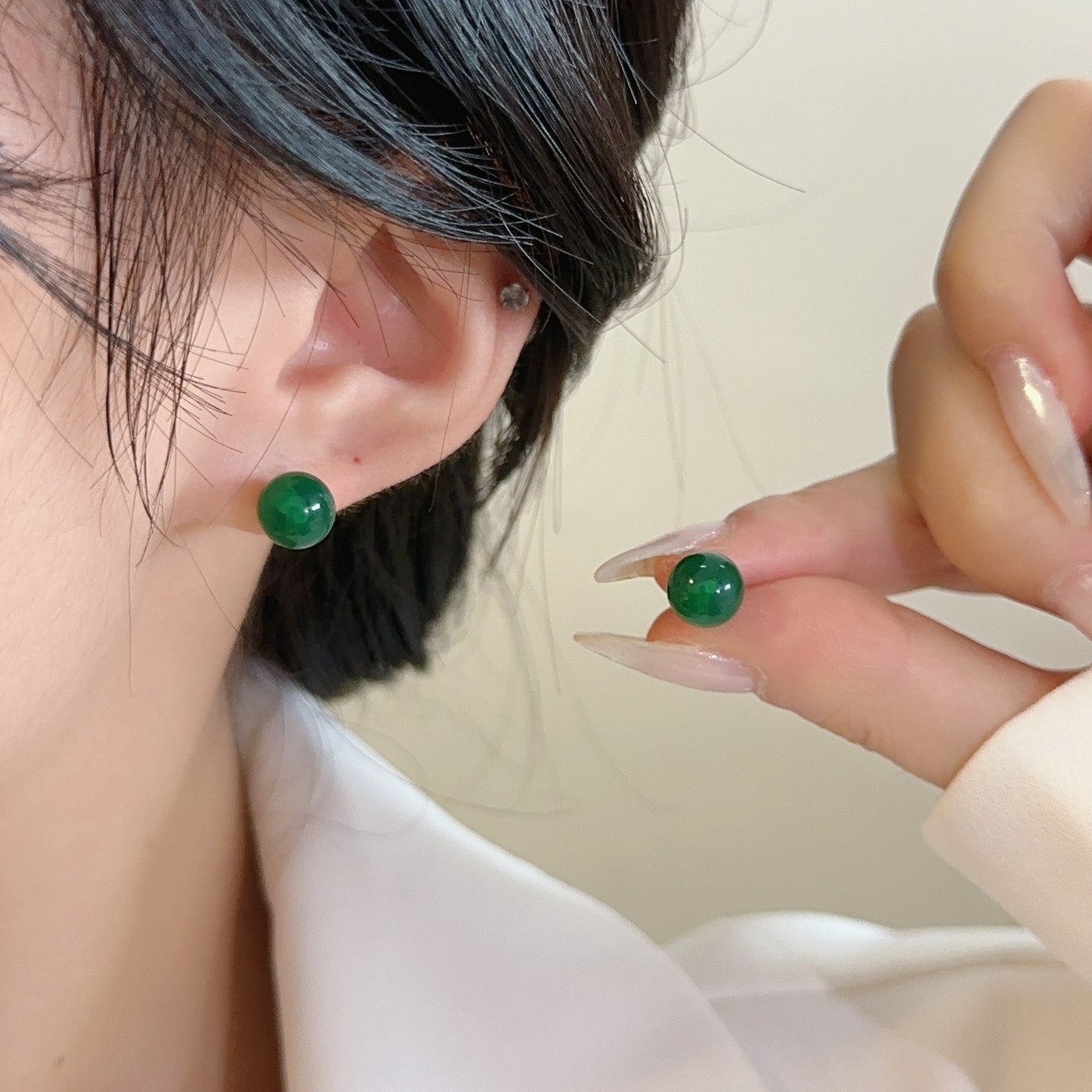 Chinese Style Imitation Jasper Green Ear Rings