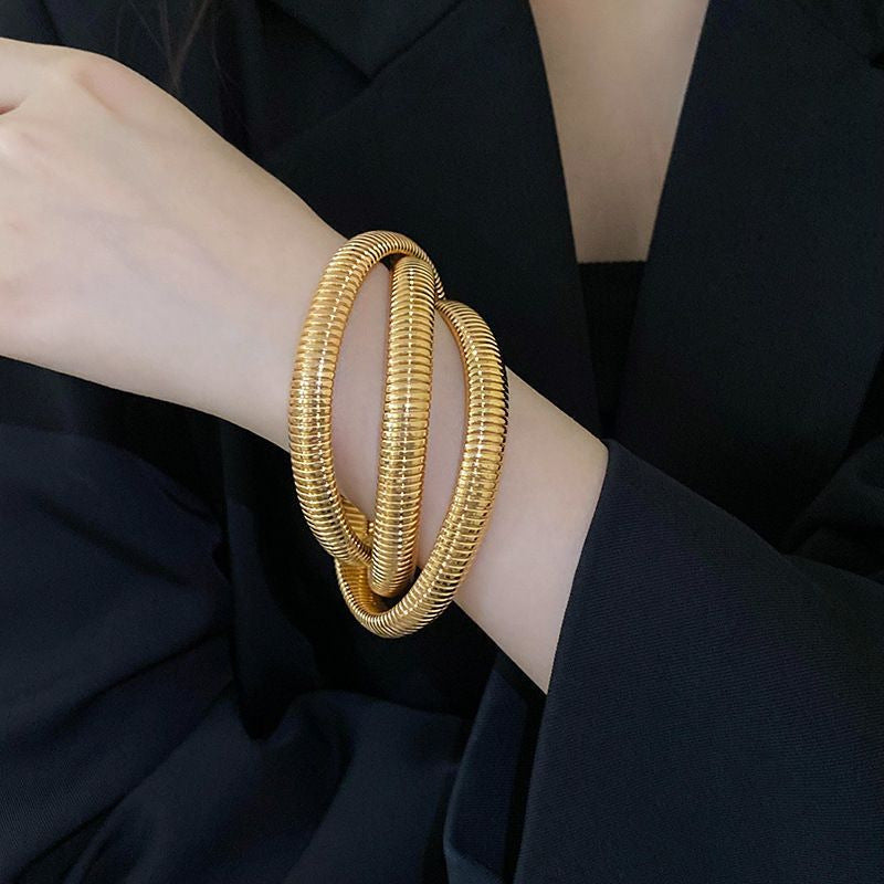 Women's Deep Coffee Leopard Retro Exaggerated High Bracelet