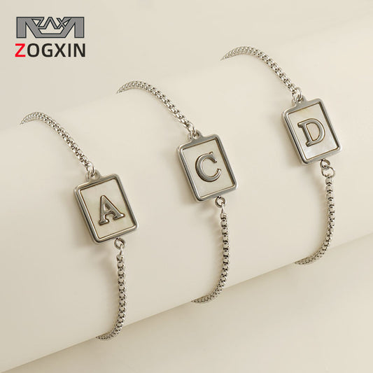 Women's Titanium Steel Natural Shell Fashion Simple Letter Bracelets